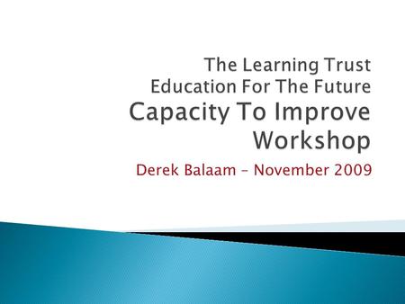 Derek Balaam – November 2009. Where Can We Start?  Strategic Overview  Critical friend  Accountability Focus on school improvement; standards; ECM.