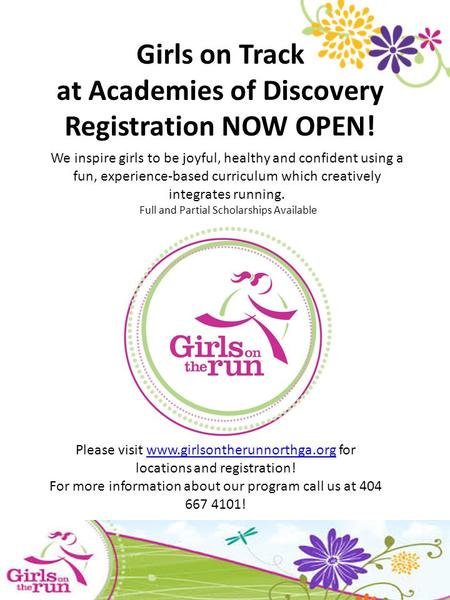 Girls on Track at Academies of Discovery Registration NOW OPEN! We inspire girls to be joyful, healthy and confident using a fun, experience-based curriculum.
