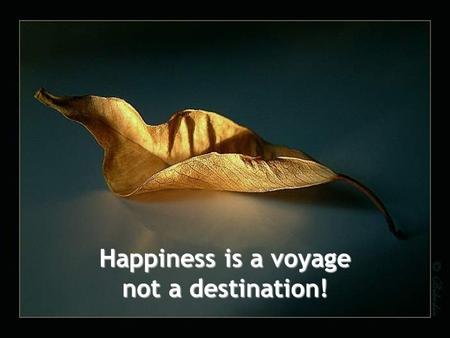 Happiness is a voyage not a destination!. We convince ourselves that life will be better once we are married, have a baby, then another. Then we get frustrated.