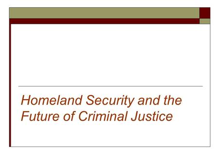 Homeland Security and the Future of Criminal Justice.