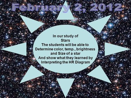 February 2, 2012 In our study of Stars The students will be able to