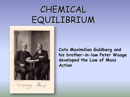 CHEMICAL EQUILIBRIUM Cato Maximilian Guldberg and his brother-in-law Peter Waage developed the Law of Mass Action.