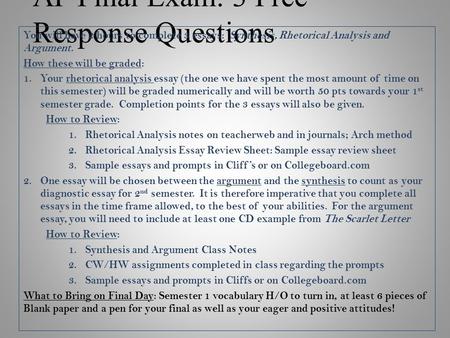AP Final Exam: 3 Free Response Questions