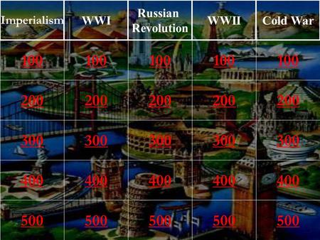 200 300 400 500 100 200 300 400 500 100 200 300 400 500 100 200 300 400 500 100 200 300 400 500 100 Imperialism WWI Russian Revolution WWIICold War.