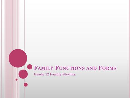 F AMILY F UNCTIONS AND F ORMS Grade 12 Family Studies.