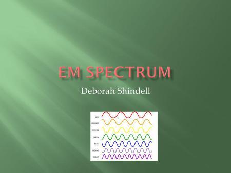 Deborah Shindell.  What is it? What is it?  Radio Waves Radio Waves  Microwaves  The Ianfrared  Visible Light Waves  Ultraviolet Waves  X-rays.