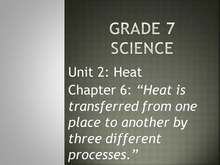 Grade 7 Science Unit 2: Heat