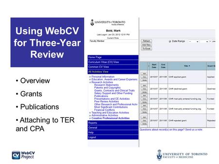Using WebCV for Three-Year Review Overview Grants Publications Attaching to TER and CPA.