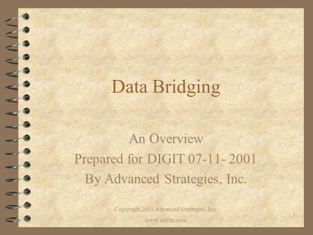 Copyright 2001 Advanced Strategies, Inc. www.advstr.com 1 Data Bridging An Overview Prepared for DIGIT 07-11- 2001 By Advanced Strategies, Inc.