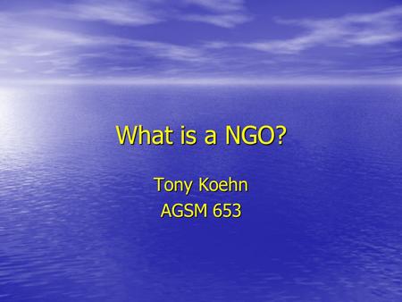 What is a NGO? Tony Koehn AGSM 653.