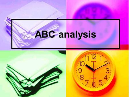 ABC analysis. What is ABC analysis? ABC analysis is an inventory categorization method which consists in dividing items into three categories (A, B, C):