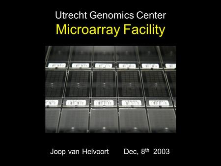 Utrecht Genomics Center Microarray Facility Joop van Helvoort Dec, 8 th 2003.
