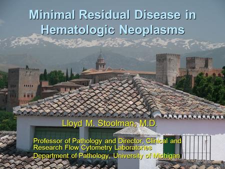 Minimal Residual Disease in Hematologic Neoplasms Lloyd M. Stoolman, M.D. Professor of Pathology and Director, Clinical and Research Flow Cytometry Laboratories.