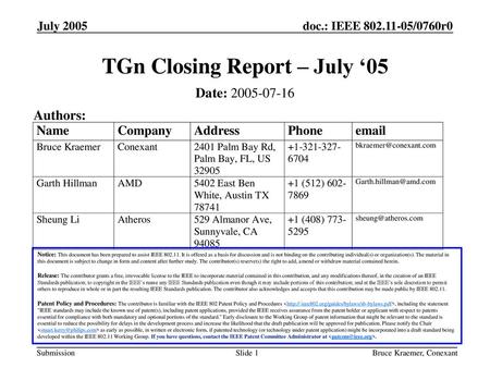 TGn Closing Report – July ‘05