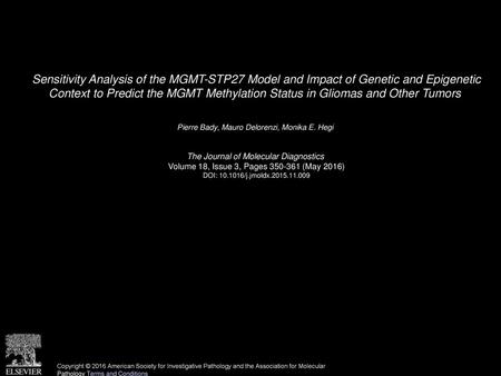 Sensitivity Analysis of the MGMT-STP27 Model and Impact of Genetic and Epigenetic Context to Predict the MGMT Methylation Status in Gliomas and Other.
