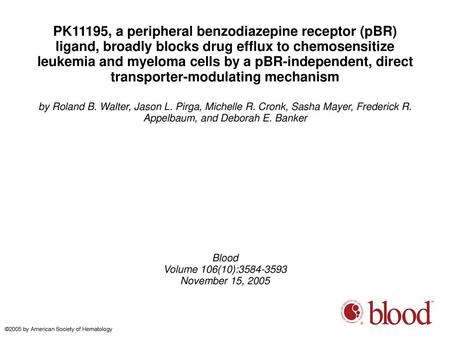 PK11195, a peripheral benzodiazepine receptor (pBR) ligand, broadly blocks drug efflux to chemosensitize leukemia and myeloma cells by a pBR-independent,
