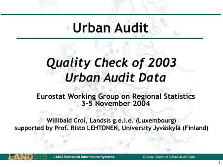 Urban Audit Quality Check of 2003 Urban Audit Data