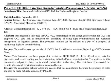 March 2017 Project: IEEE P802.15 Working Group for Wireless Personal Area Networks (WPANs) Submission Title: Location Localization OCC Link for Outbound.