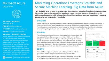 Marketing Operations Leverages Scalable and Secure Machine Learning, Big Data from Azure “We deal with large streams of sensitive data from our users,