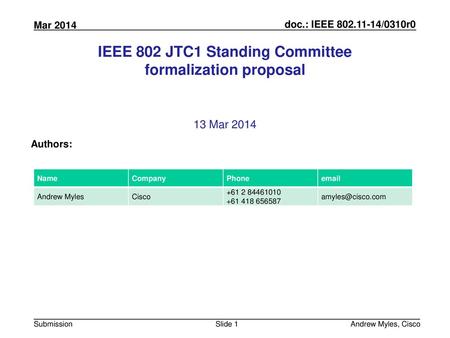 IEEE 802 JTC1 Standing Committee formalization proposal