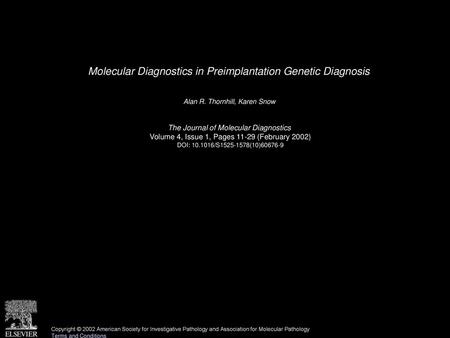 Molecular Diagnostics in Preimplantation Genetic Diagnosis
