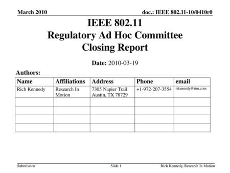 IEEE Regulatory Ad Hoc Committee Closing Report