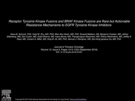 Receptor Tyrosine Kinase Fusions and BRAF Kinase Fusions are Rare but Actionable Resistance Mechanisms to EGFR Tyrosine Kinase Inhibitors  Alexa B. Schrock,