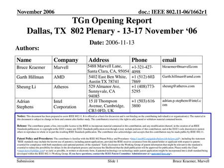 TGn Opening Report Dallas, TX 802 Plenary November ‘06