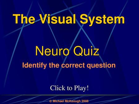 The Visual System Neuro Quiz Identify the correct question