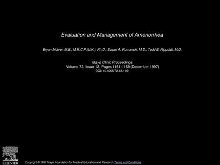 Evaluation and Management of Amenorrhea