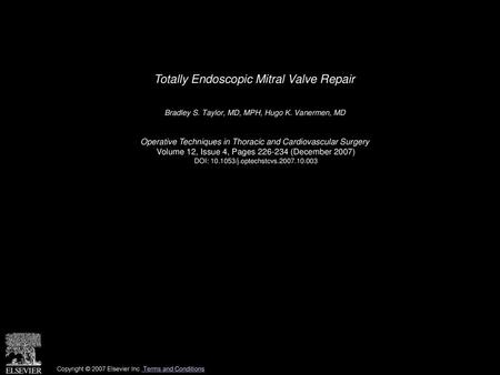 Totally Endoscopic Mitral Valve Repair