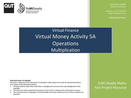 Virtual Money Activity 5A Operations Multiplication