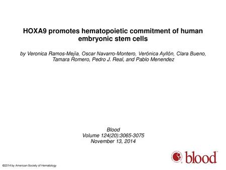 HOXA9 promotes hematopoietic commitment of human embryonic stem cells