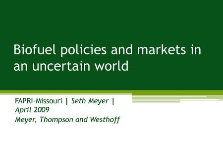 Biofuel policies and markets in an uncertain world