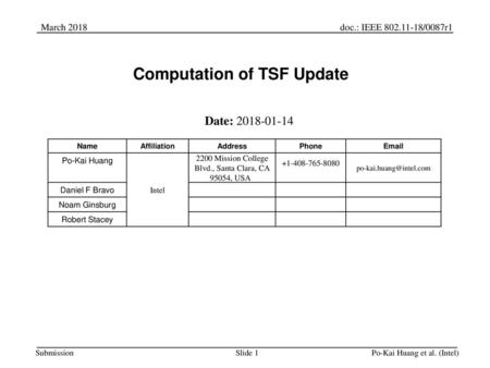 Computation of TSF Update