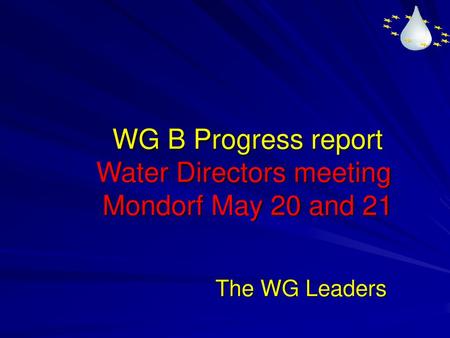 WG B Progress report Water Directors meeting Mondorf May 20 and 21