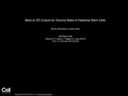Back to 2D Culture for Ground State of Intestinal Stem Cells
