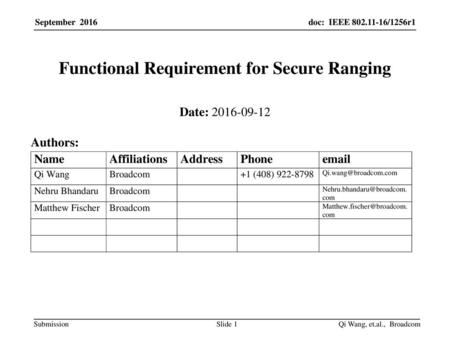 Functional Requirement for Secure Ranging