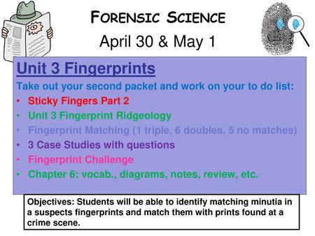 April 30 & May 1 Forensic Science Unit 3 Fingerprints