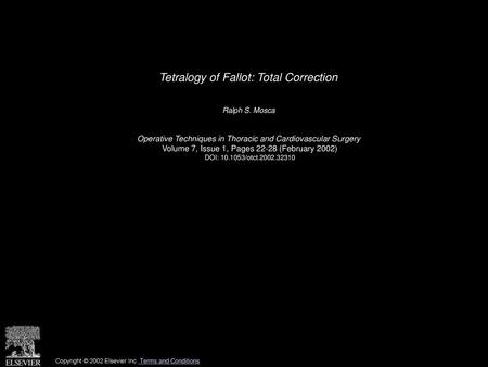 Tetralogy of Fallot: Total Correction
