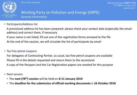 Working Party on Pollution and Energy (GRPE) General information
