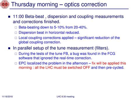 Thursday morning – optics correction