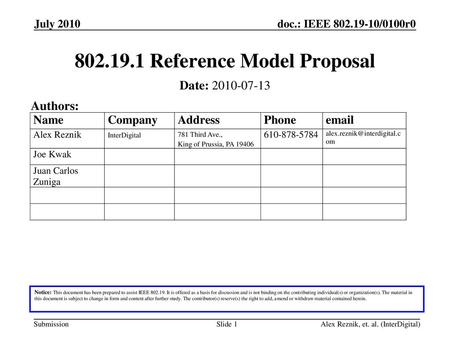 Reference Model Proposal
