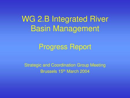 WG 2.B Integrated River Basin Management