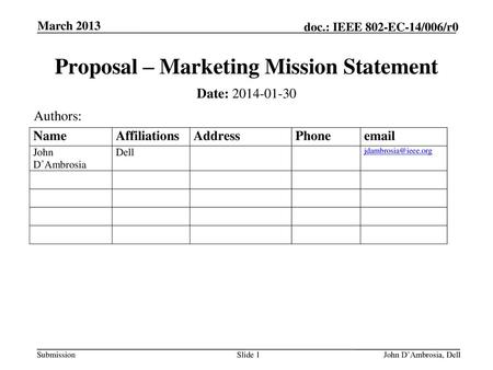 Proposal – Marketing Mission Statement