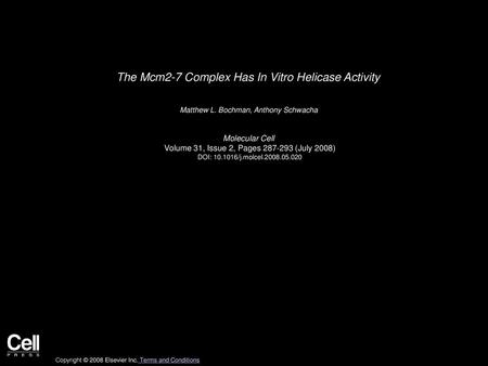 The Mcm2-7 Complex Has In Vitro Helicase Activity