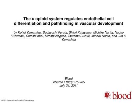 The κ opioid system regulates endothelial cell differentiation and pathfinding in vascular development by Kohei Yamamizu, Sadayoshi Furuta, Shiori Katayama,