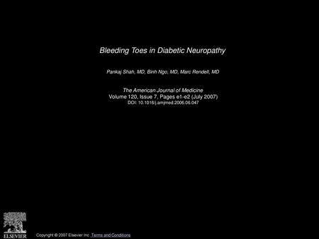 Bleeding Toes in Diabetic Neuropathy