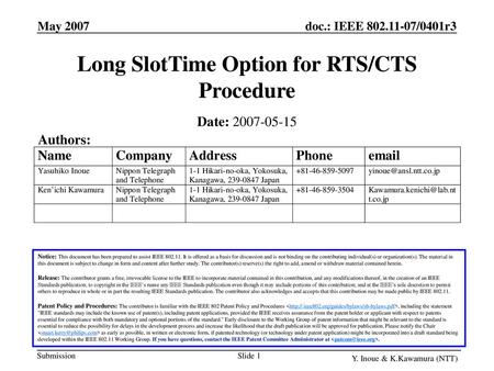 Long SlotTime Option for RTS/CTS Procedure
