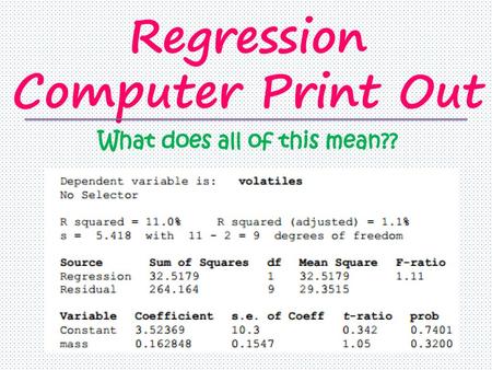 Regression Computer Print Out